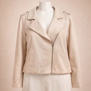 LC Lauren Conrad Cream Moto Jacket Womens Medium Cropped Zip Front Stretch